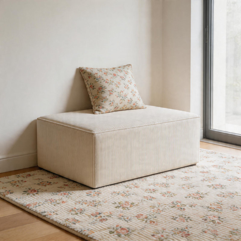 29.5" Corduroy Modular Fabric Foam Ottoman No Assembly Required, Beige