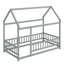 Lit simple en bois en forme de maison - structure de toit et barrières de sécurité-1204367047