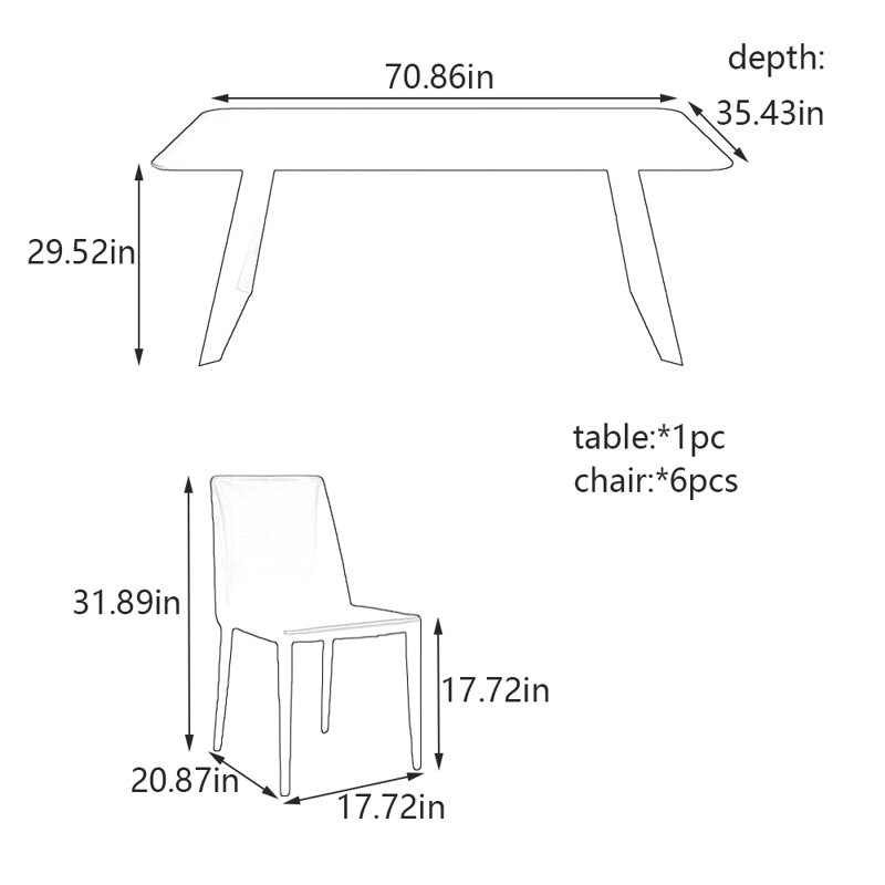 Simple rock plate dining table and chair set, 29.52"H x 70.86"L x 35.43" W