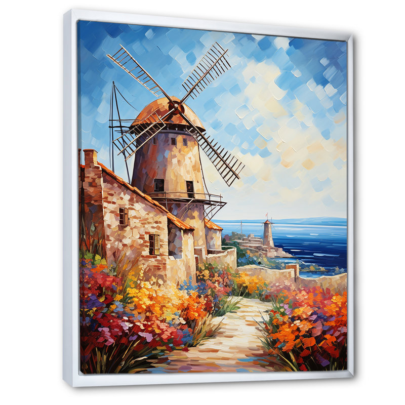 «Windmill Sunny Coastal Views - Wind Turbines», art mural, Cadre flottant blanc, 32" H x 24" W