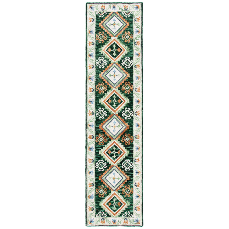 Tapis en laine touffeté à la main Southwestern, Tapis de couloir 2 pi 3 po x 9 pi