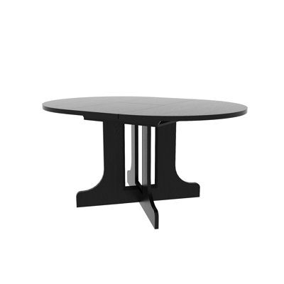Oval Dining Table In Style, 59X43 Inch Expandable, Removable Leaf, Black Trestle X Base, Seats 6 People With Leaf For Kitchen, Shaped Load Capacity 300 Lbs,