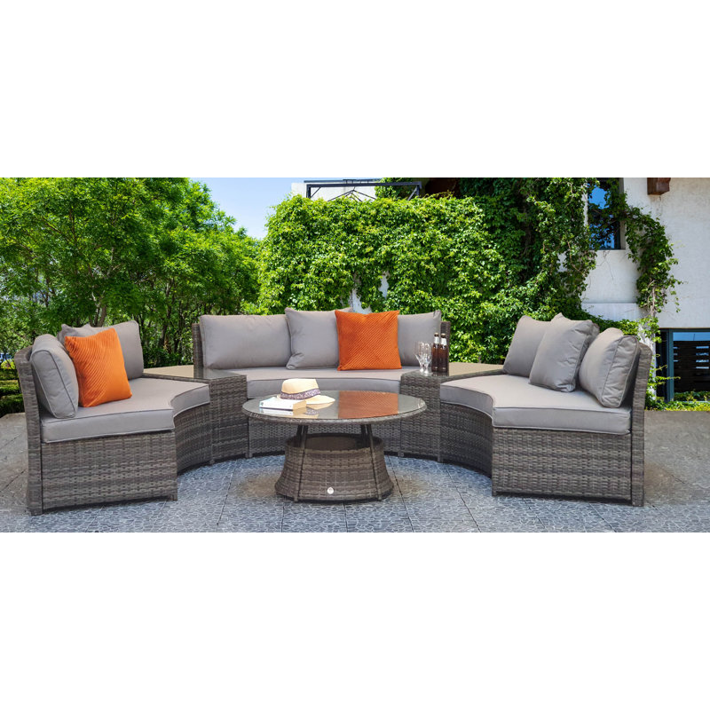 Janet 6 Seater Rattan Sofa Set, Mixed Grey/Grey
