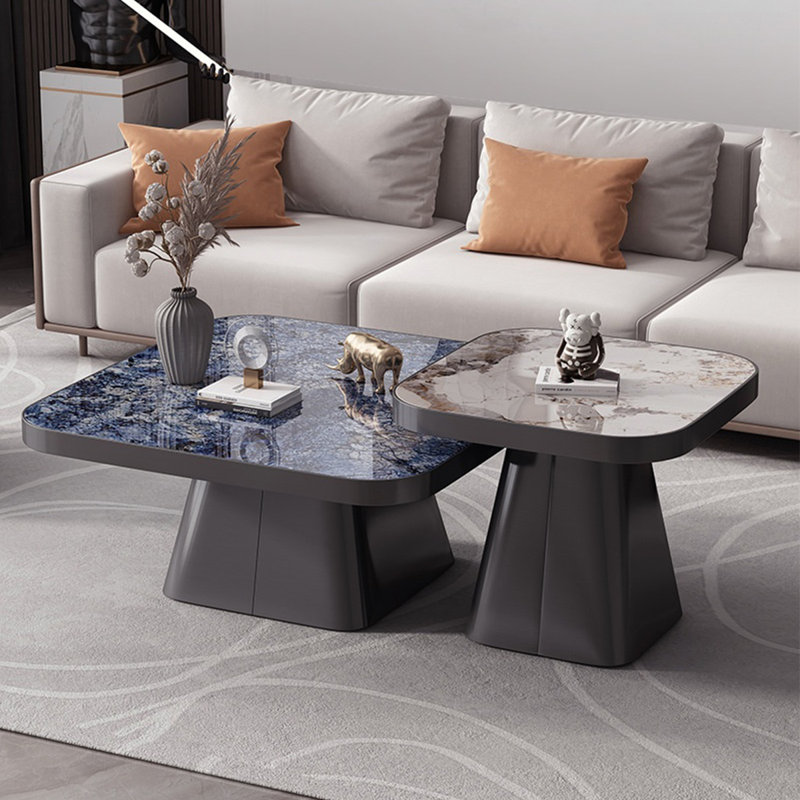 Table basse carrée en acier inoxydable, Beige/Brown/Blue