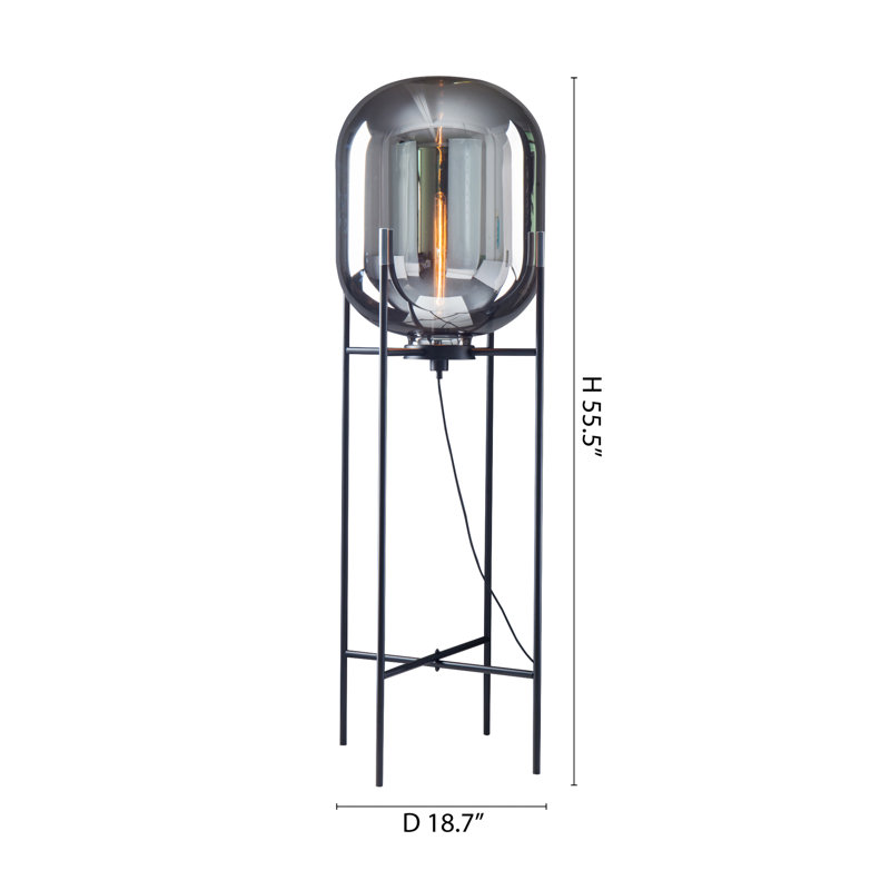 1-Light Matte Black Floor Lamp With A Smoke Glass Shade