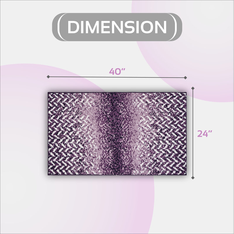 Annaruth Collection Kitchen Rugs / Bathroom Runner with Non-Slip Backing, Purple, 20" x 60" Runner