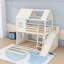 Lit superposé simple au-dessus d'une chambre double avec glissade, tablettes, garde-robe et échelle-129489406