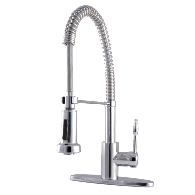 Kingston Brass Nustudio Single-Handle 1-or-3 Hole Deck Mount Pre-Rinse Kitchen Faucet, Polished Chrome
