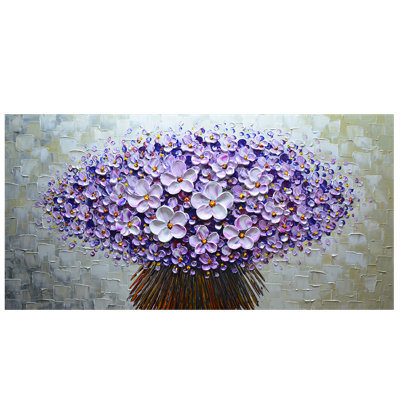 Modern Canvas Art Textured Purple Flower Oil Painting Contemporary Artwork Floral Hangings Stretched And Framed Ready To Hang Wall Decoration Abstract Painting