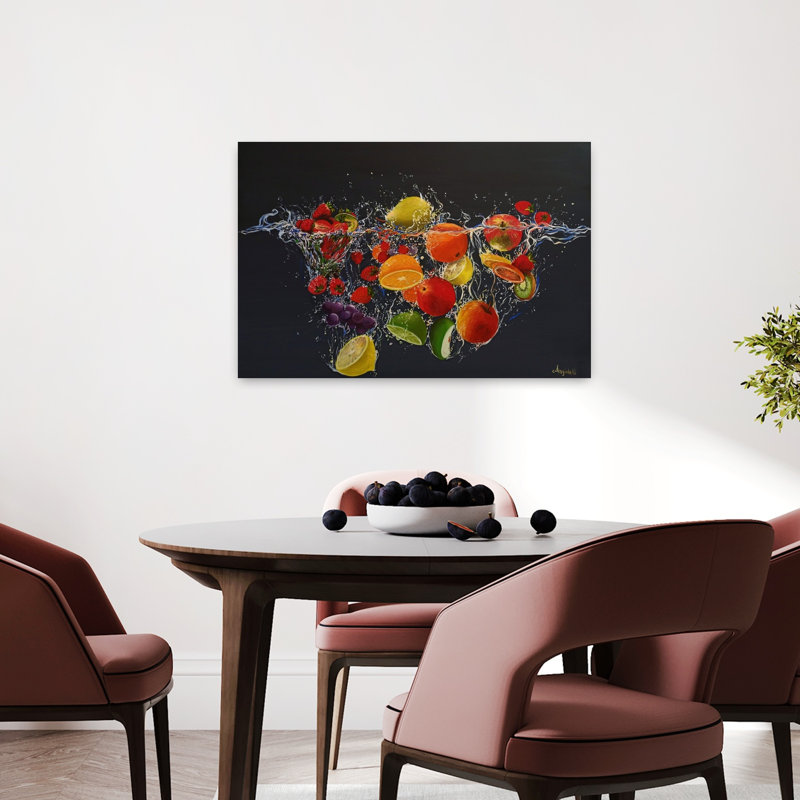 «Vibrant Fruit Splash Colorful Vibrant Contemporary Fruit Summer», impression murale, H 24 po x l 36 po