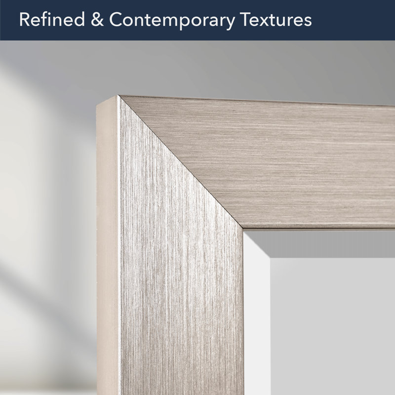 Brushed Nickel Polystyrene Rectangular Framed Beveled Mirror, 31.50" x 25.75"