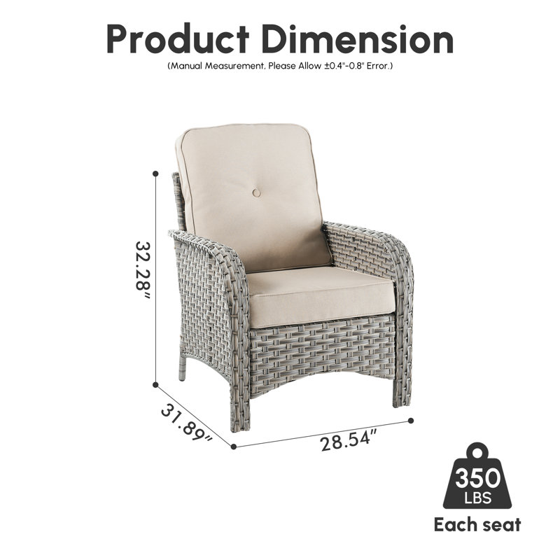 Chaises d'extérieur en osier pour 2 personnes à deux places avec coussins confortables Emroy, Beige