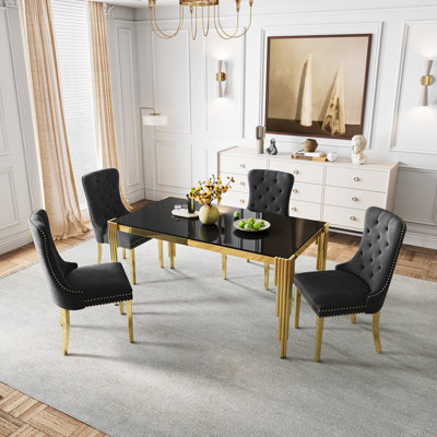 Rectangle Glass Dining Table With Tempered Glass Top & Stainless Steel Legs