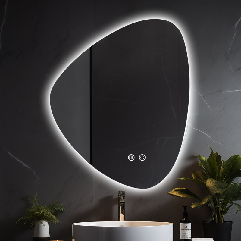 Dibbrun Frameless Lighted Bathroom Mirror, Asymmetrical, 30" x 30"