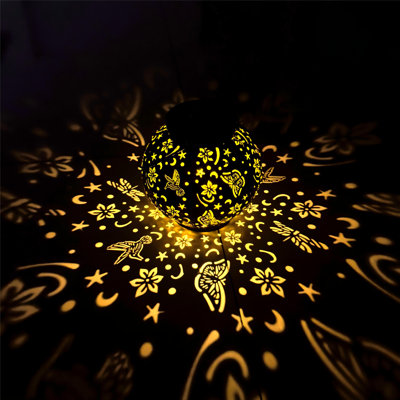 Outdoor Solar Hanging Lantern Lights Metal LED Decorative Lamp for Garden Patio Courtyard Lawn and Table with Hollowed-Out Design