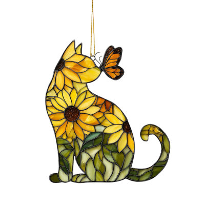 Cute Sunflower Cats And Butterflies Acrylic Sun Catchers Rainbows Light Reflector For Home Window Decoration