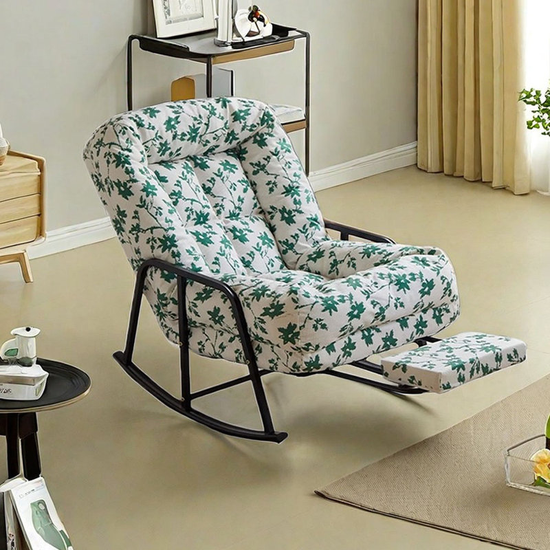 Chaise berçante ergonomique en velours côtelé, Blanc / vert
