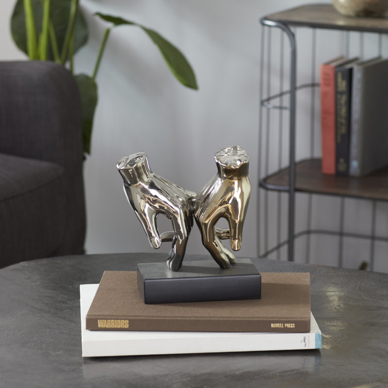 Polystone Hands Decorative Silver Sculpture