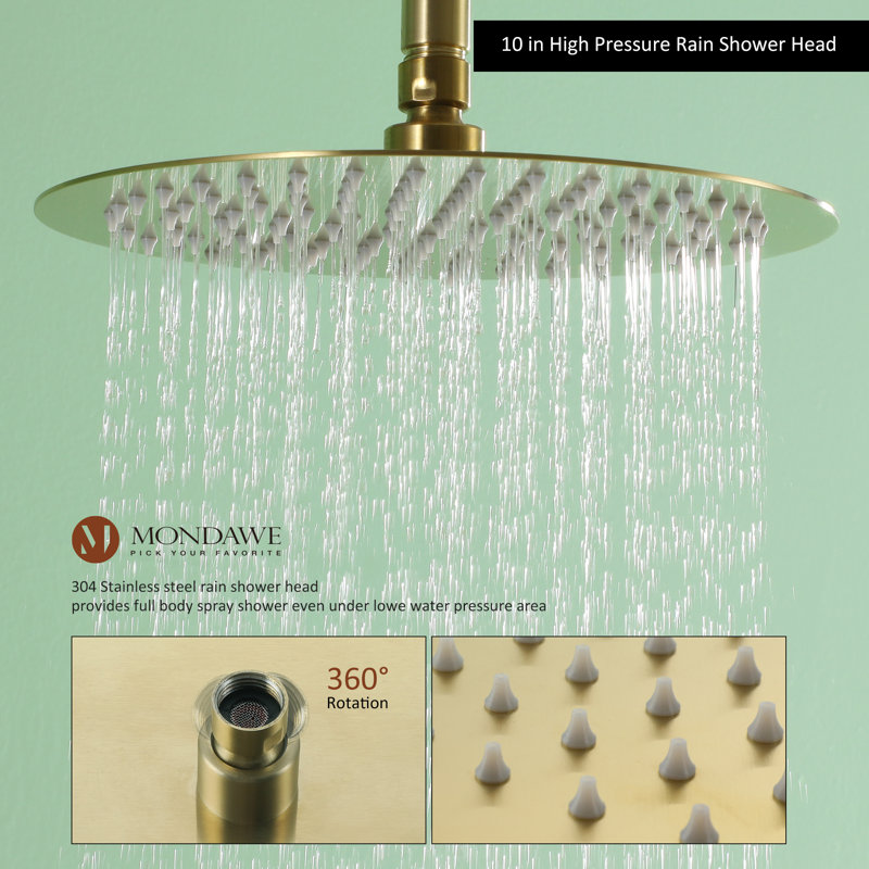 Calder Complete Shower System with Rough in-Valve, PVD Brush Gold