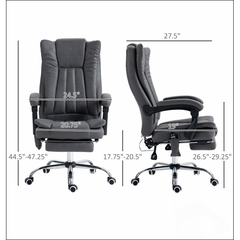 Chaise de bureau, chaise d'ordinateur à haut dossier avec massage à 6 points, chaleur, hauteur réglable et repose-pieds rétractable