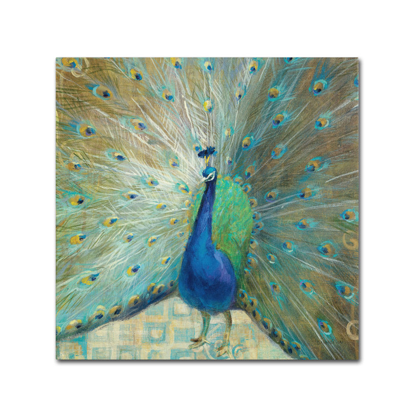 « blue peacock on gold » par danhui nai, reproduction d’art sur toile tendue, H 18 po x l 18 po x p 2 po