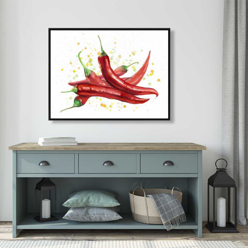 «Red Hot Peppers - Green Still Life», art sur toile encadré