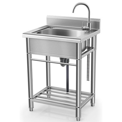 304 Stainless Steel Utility basin – Freestanding Commercial Grade, Single Bowl, Hot & Cold Faucet, Rust Resistant, Easy to Clean, 55*50*80cm