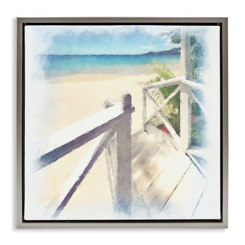 Art mural sur toile flottant Faded Beach Steps par Noah Bay, H 18 po x l 18 po, Cadre flottant noir de jais