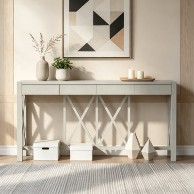 Console en placage d'acacia de 60 pouces avec 4 tiroirs et rangement ouvert