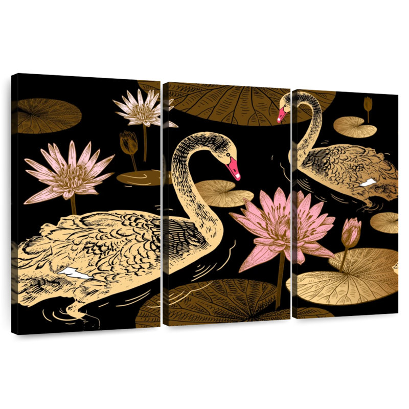 Brampt Swans Amid Water Lilies, 48" H x 74" W