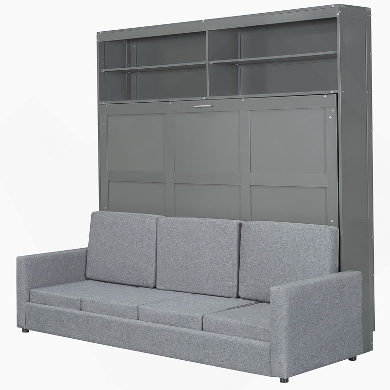 Grand lit escamotable mural avec canapé, gris, Gris