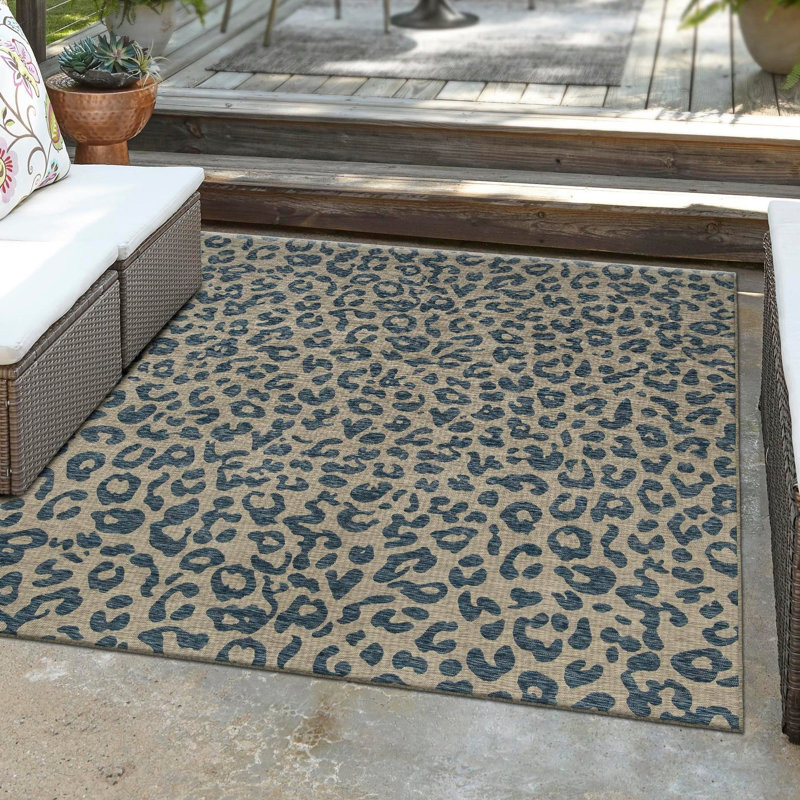 Munk Animal Print Blue/Gray Outdoor Area Rug, Square 6'1"