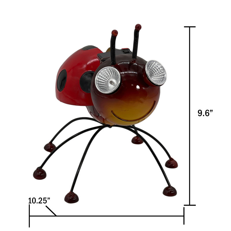 Metal Ladybug Garden Solar LED Garden Statue 10.5"L