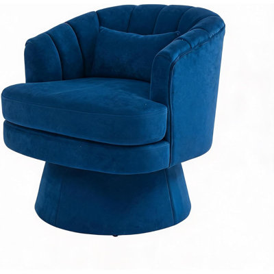 Fauteuil demi-tonneau pivotant en velours avec coussin lombaire - Fauteuil rembourré doux et confortable pour le salon ou la chambre à coucher