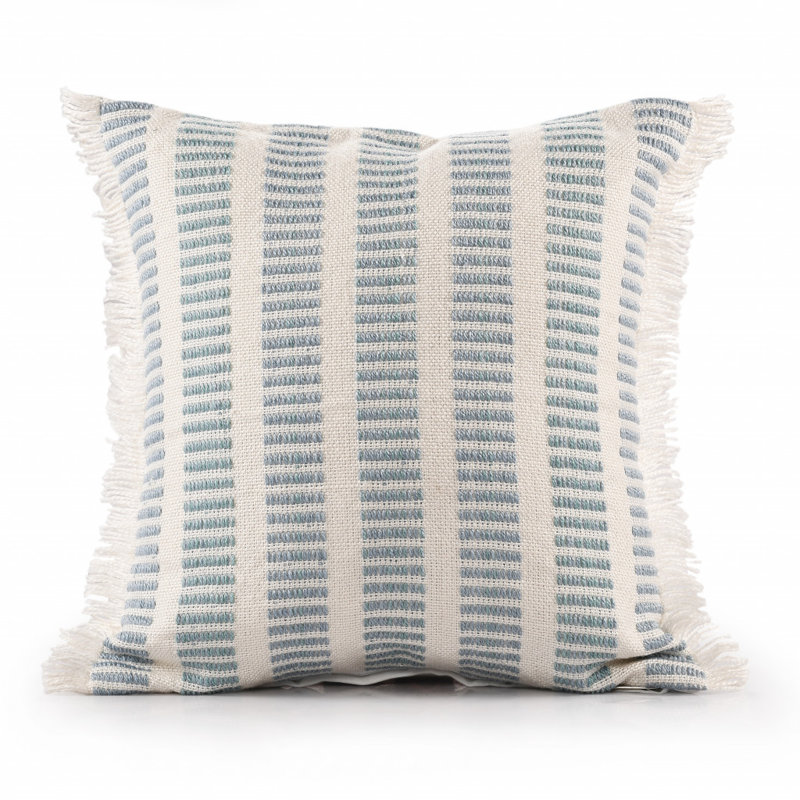 Blue/Ivory Farmhouse striped Indoor/Outdoor Throw Pillow, Polyester