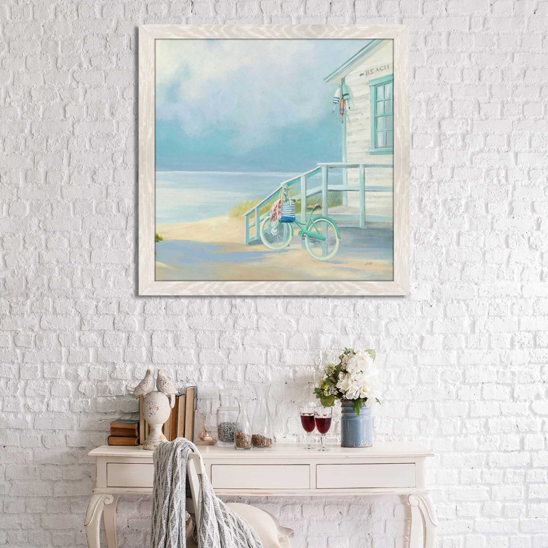 «Morning Ride To The Beach (Square)» par Julia Purinton, reproduction, H 25,5 po x l 25,5 po x P 1 po, Cadre crème délavé