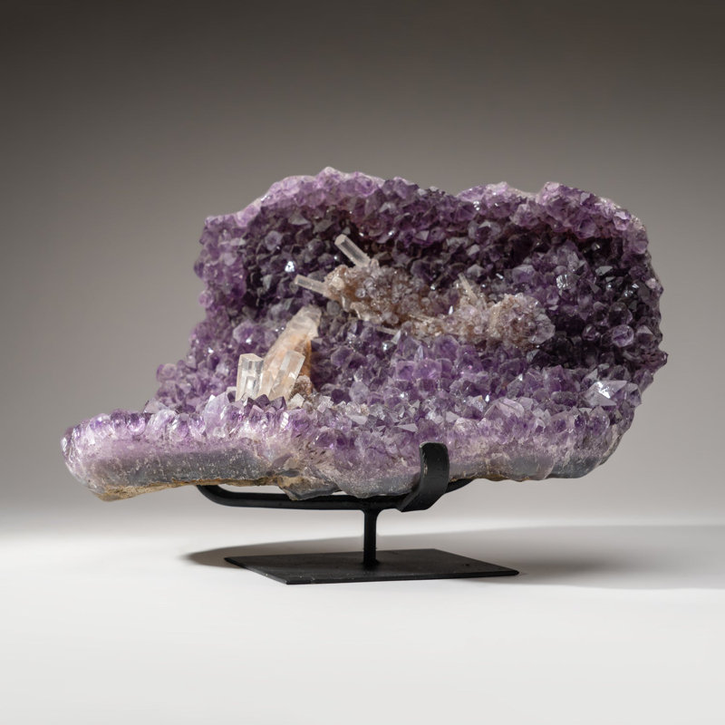 Genuine Amethyst Crystal Cluster with Calcite on Stand from Uruguay (16 Lbs)
