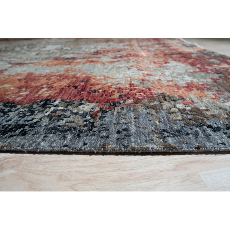 Hand Knotted Wool Abstract Area Rug in Gray
