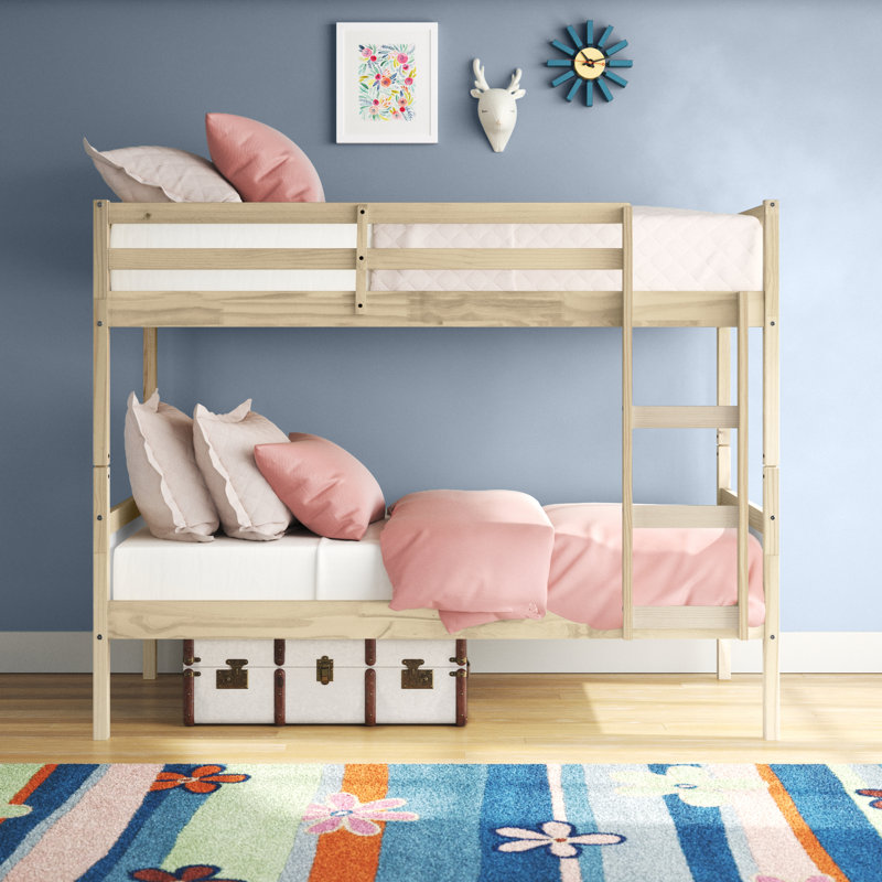 Lit superposé simple au-dessus de simple en bois massif Caillier avec échelle intégrée et ensemble de lattes