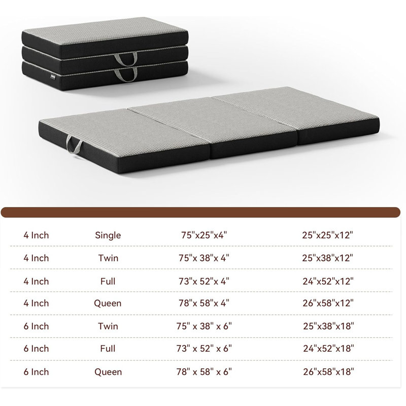 Memory Foam Mattress - Mattress 4 Inch, Trifold Mattress With Washable Cover, Handle & Non-Slip Bottom, Foldable Floor Mattress Guest Bed For RV, Travel, Camping, Yoga