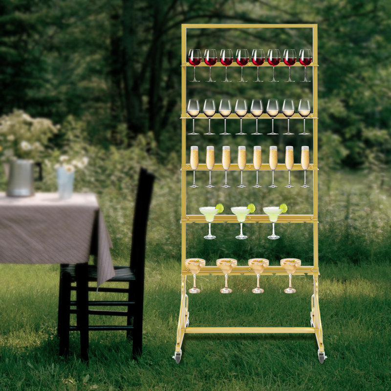 Présentoir 5 verres à champagne 5 niveaux avec 4 roues, Blanc