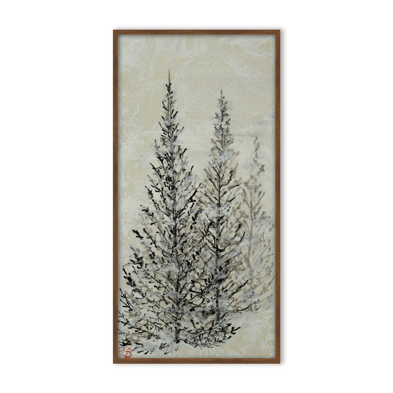 Nature Inspired "Silent Pines" Canvas Wall Art By , 16" H x 8" W x 1.125" D, Framed Matted Print, Gold