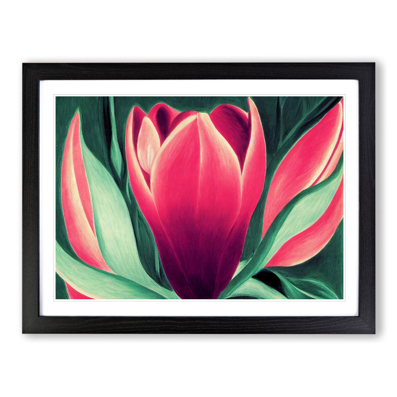 Expressive Tulip Flowers - Single Picture Frame Print, 46cm H x 64cm W x 2cm D, Black