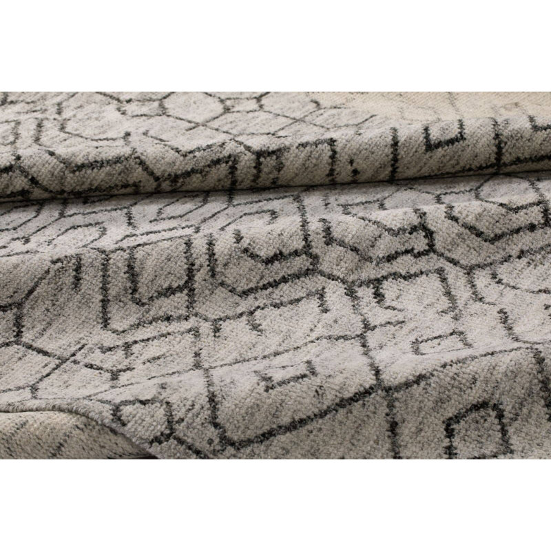 Sashiko Hand Knotted Geometric Area Rug in Gray/Brown, Rectangle 3' x 5'