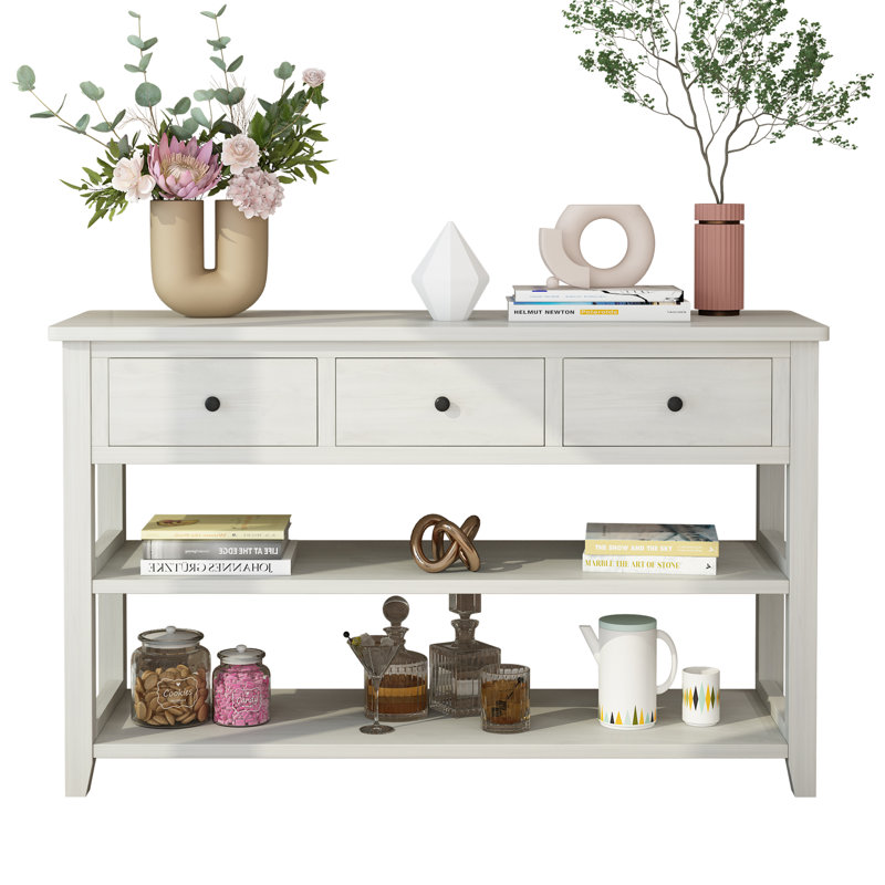 American Country Style Console Table - Antique White Wood Frame Sofa Table For Vintage Home Decor