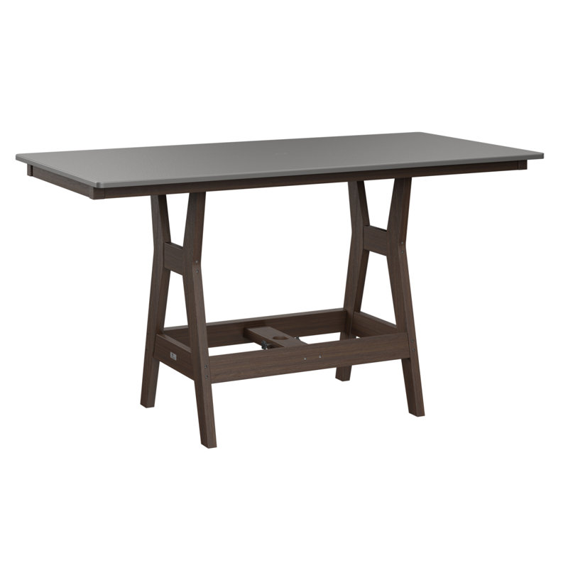 Harbor Outdoor Bar Table, Brazilian Walnut, 35.5" H x 66" W x 33" D, Hammered Top Stainless