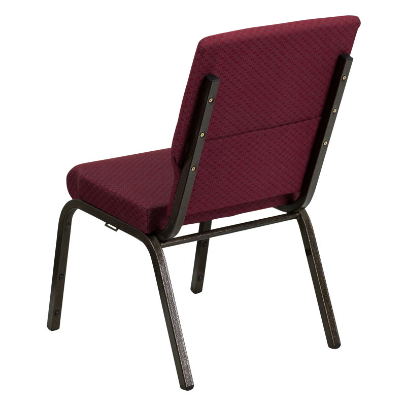 Burgundy Patterned High-Back Stackable Chair with Gold Metal Frame
