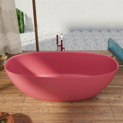 65" x 30" Freestanding Solid Surface Soaking Bathtub with Pop-Up Drain & Overflow, CUPC Certified, Elegant Design for Modern Bathrooms