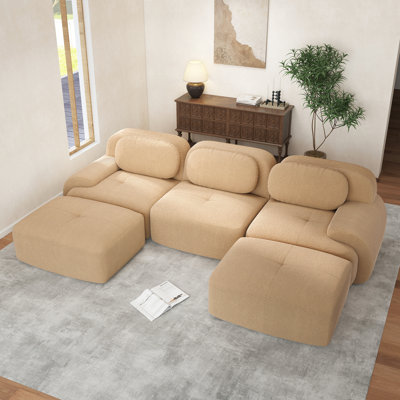 Boneless U-Shaped Modular Sofa Luxurycorduroy Fabric Fabric 32D High-Resilience Sponge For Living Rooms Bedroom