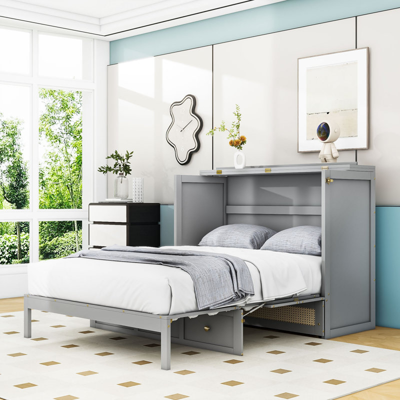 Full-Size Murphy Bed with Multifunctional Storage and Elegant Design, Espresso, Full